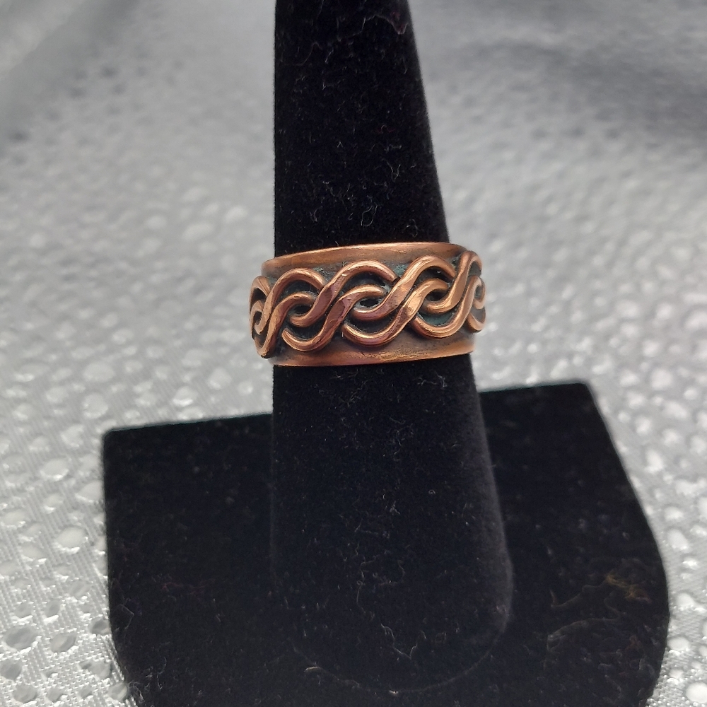 Vintage Solid Copper Braided Overlay Ring Adjusta… - image 3